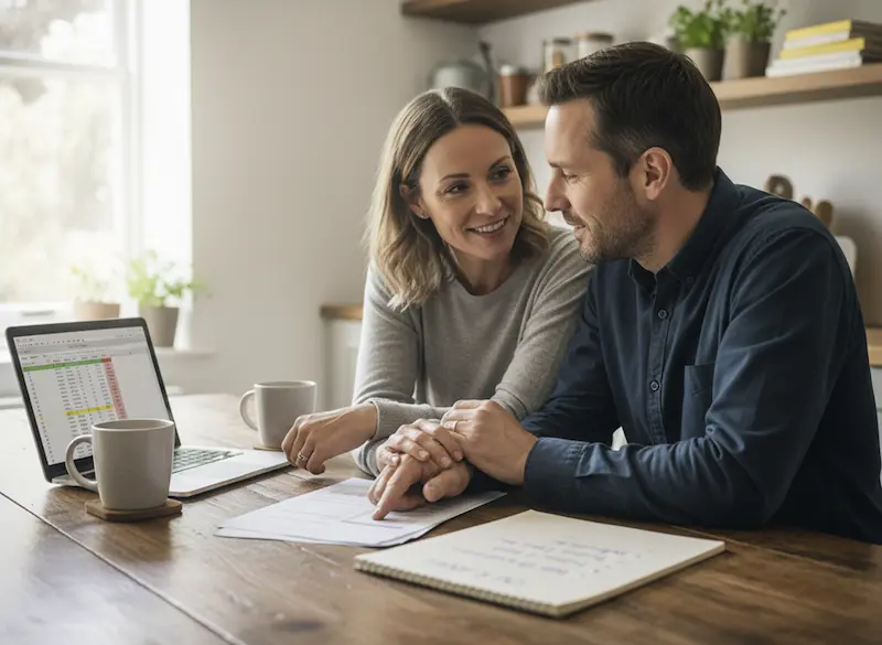 Couple looking at a legal contract for separate property and property ownership in the case of marital dissolution