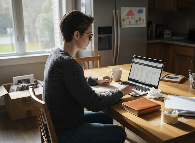 Recent divorcee reviewing her permanent spousal maintenance documents for federal income tax purposes